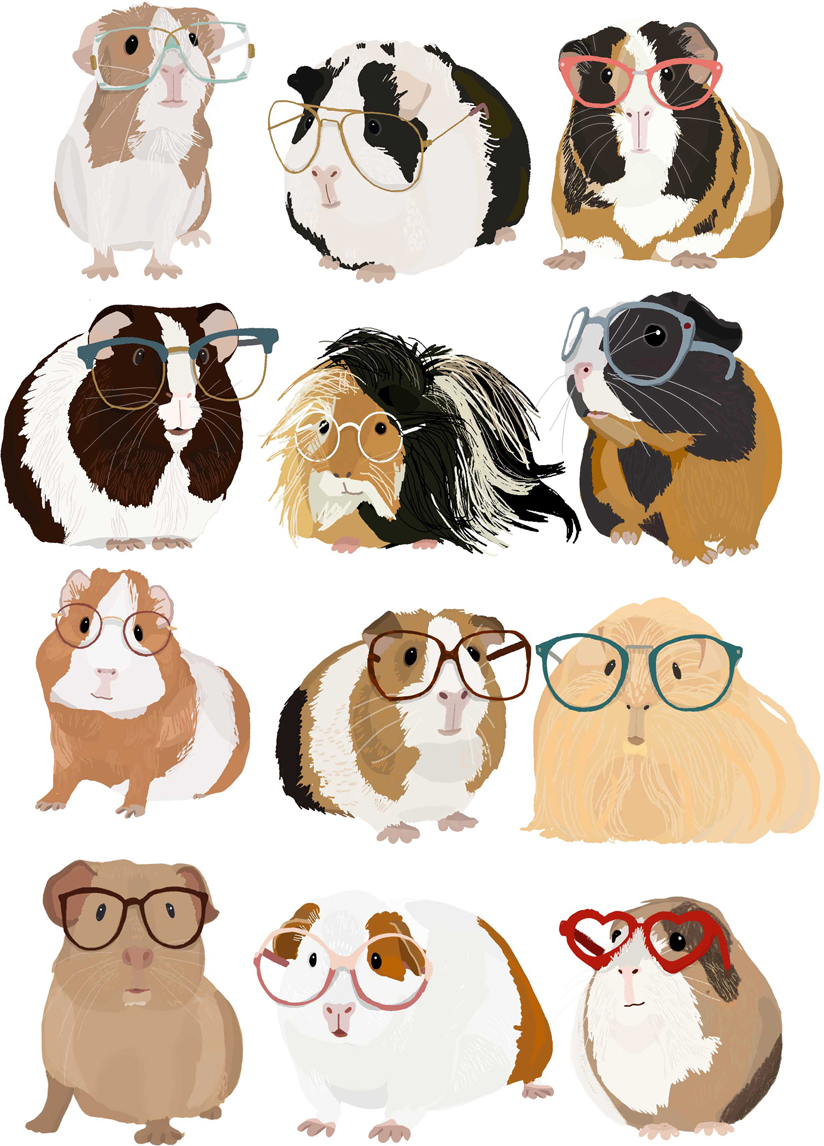 wall-art-print-canvas-poster-framed-Guinea Pigs In Glasses, By Hanna Melin-GIOIA-WALL-ART