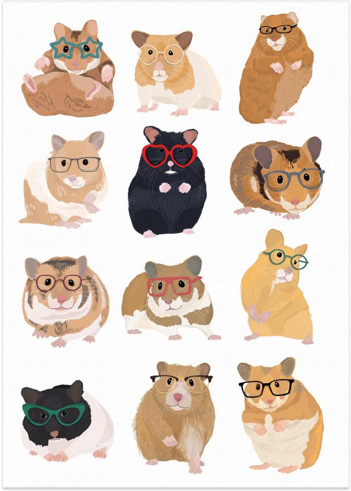 wall-art-print-canvas-poster-framed-Hamsters In Glasses , By Hanna Melin-1
