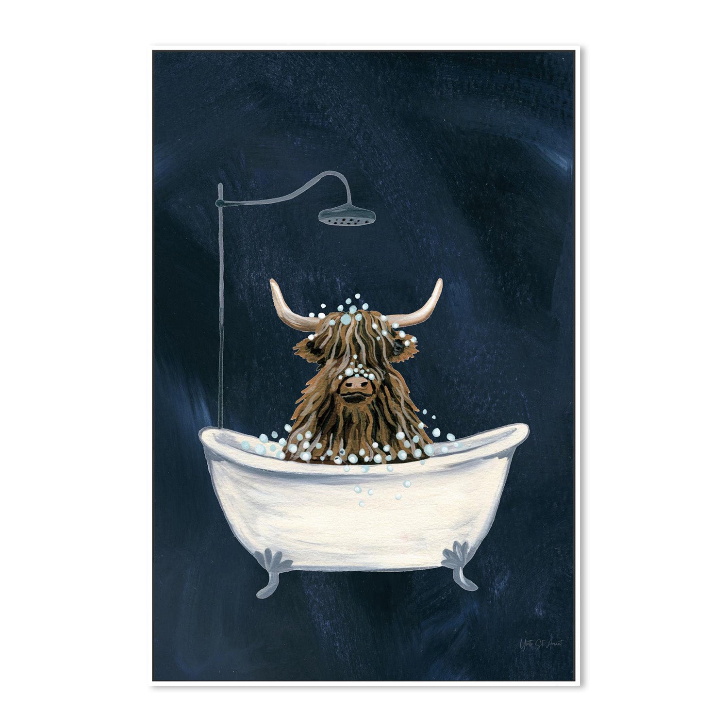 wall-art-print-canvas-poster-framed-Highland Cow in Tub Texture Dark-5