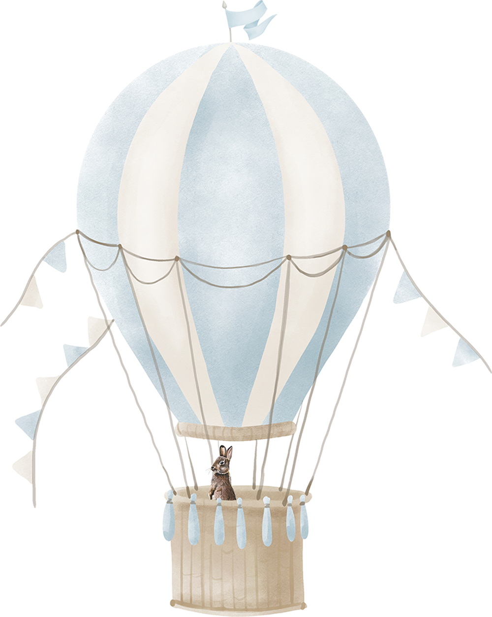 wall-art-print-canvas-poster-framed-Hot Air Balloon Blue Bunny , By At Viv Home Prints-1