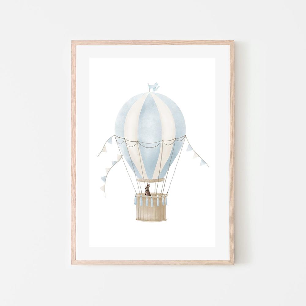 wall-art-print-canvas-poster-framed-Hot Air Balloon Blue Bunny , By At Viv Home Prints-6