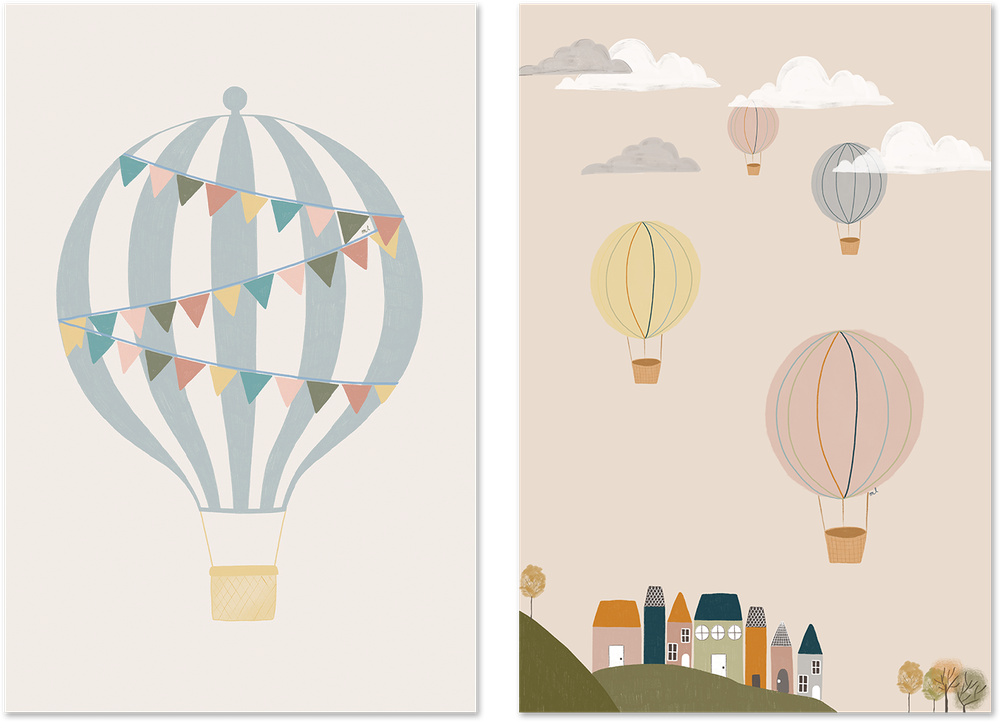 wall-art-print-canvas-poster-framed-Hot Air Balloons, Set of 2 , By Menina Lisboa-1
