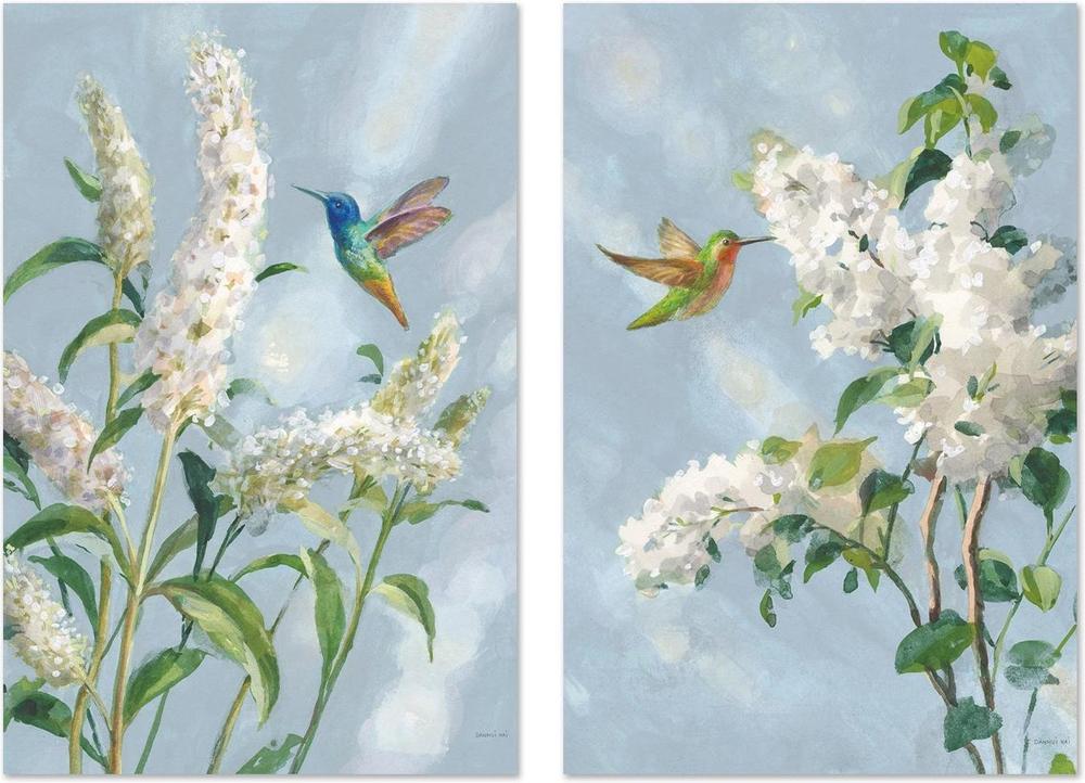 wall-art-print-canvas-poster-framed-Hummingbird Spring Soft Blue, Set of 2-by-Danhui Nai-Gioia Wall Art