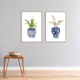 wall-art-print-canvas-poster-framed-Indigo Ginger Vase And Flowers Painting, Set Of 2-by-Gioia Wall Art-Gioia Wall Art