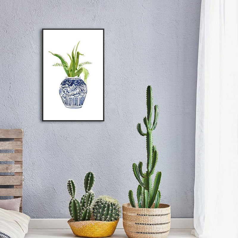 wall-art-print-canvas-poster-framed-Indigo Ginger Vase And Flowers Painting, Style A-by-Gioia Wall Art-Gioia Wall Art