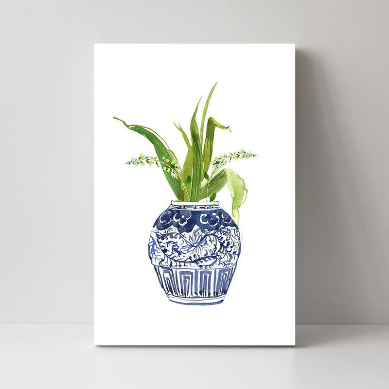 wall-art-print-canvas-poster-framed-Indigo Ginger Vase And Flowers Painting, Style A-by-Gioia Wall Art-Gioia Wall Art