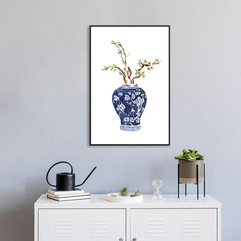 wall-art-print-canvas-poster-framed-Indigo Ginger Vase And Flowers Painting, Style B-by-Gioia Wall Art-Gioia Wall Art
