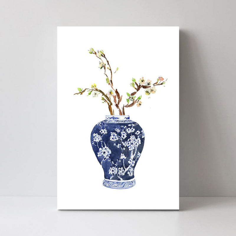 wall-art-print-canvas-poster-framed-Indigo Ginger Vase And Flowers Painting, Style B-by-Gioia Wall Art-Gioia Wall Art
