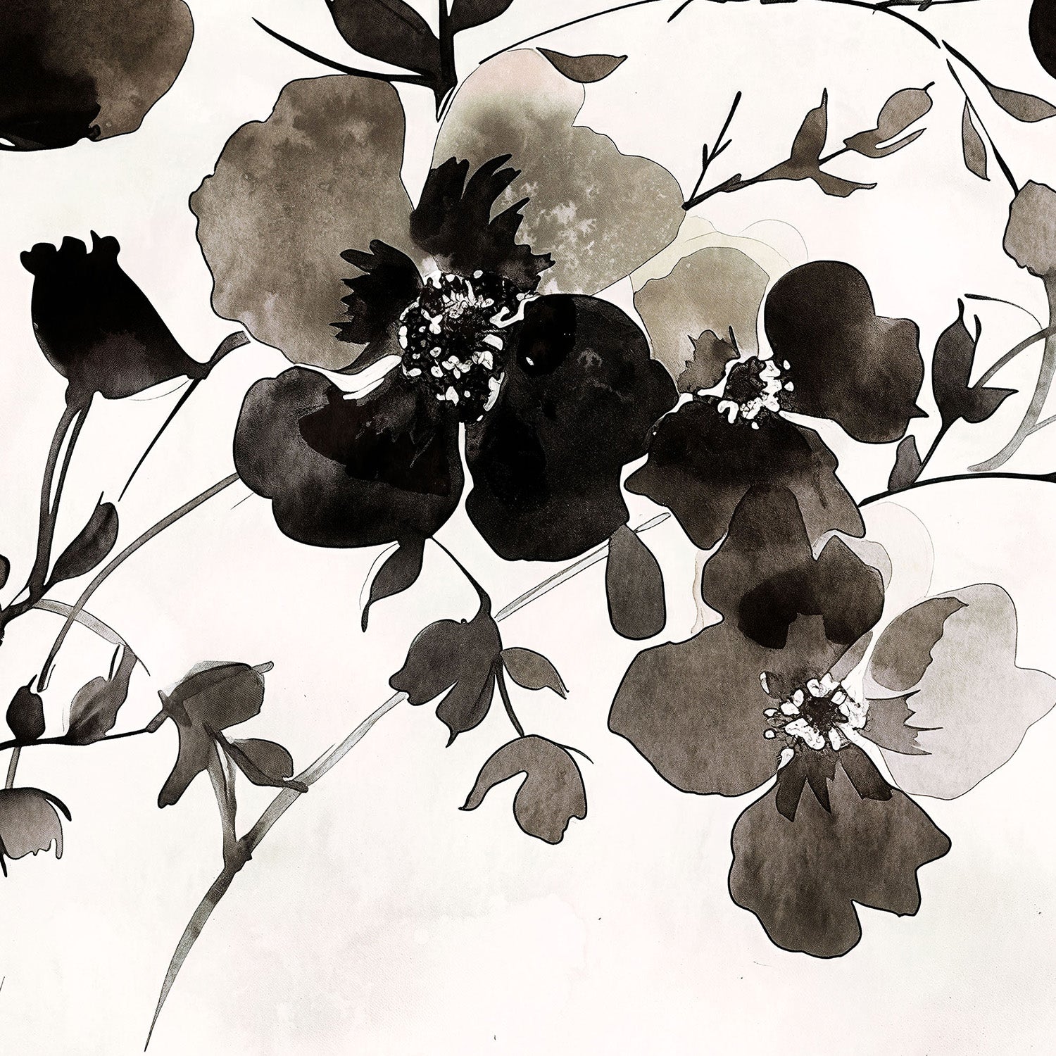 wall-art-print-canvas-poster-framed-Ink Florals, Style A-11