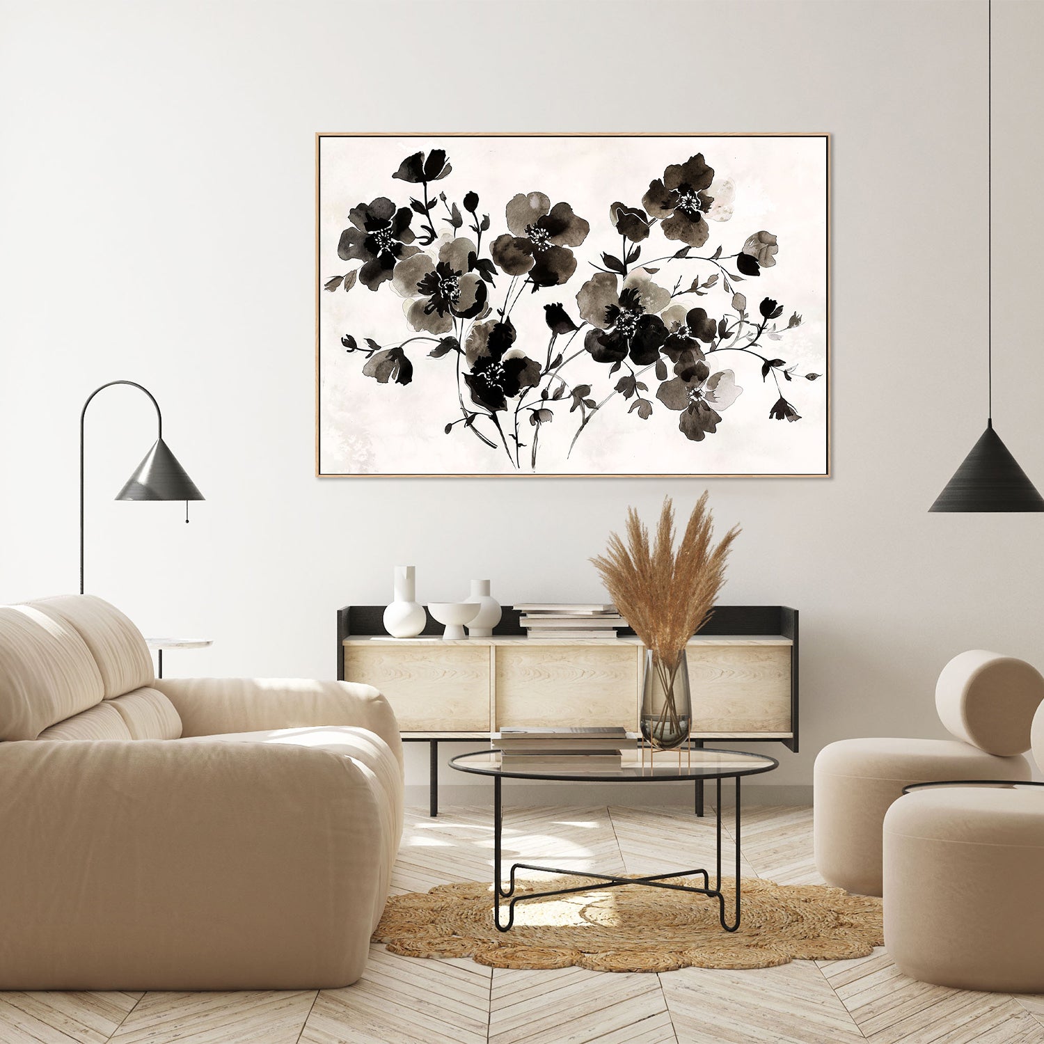 wall-art-print-canvas-poster-framed-Ink Florals, Style A-9