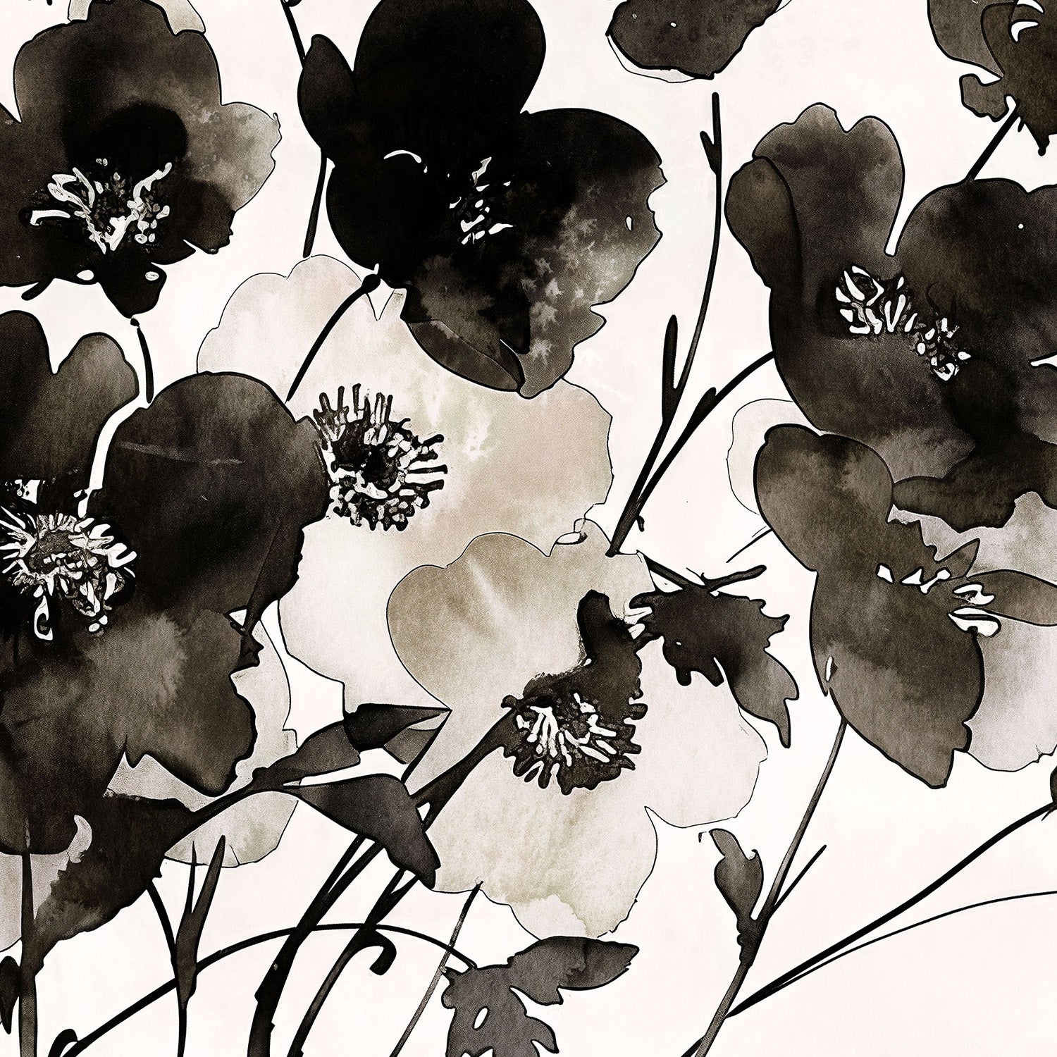 wall-art-print-canvas-poster-framed-Ink Florals, Style B-11