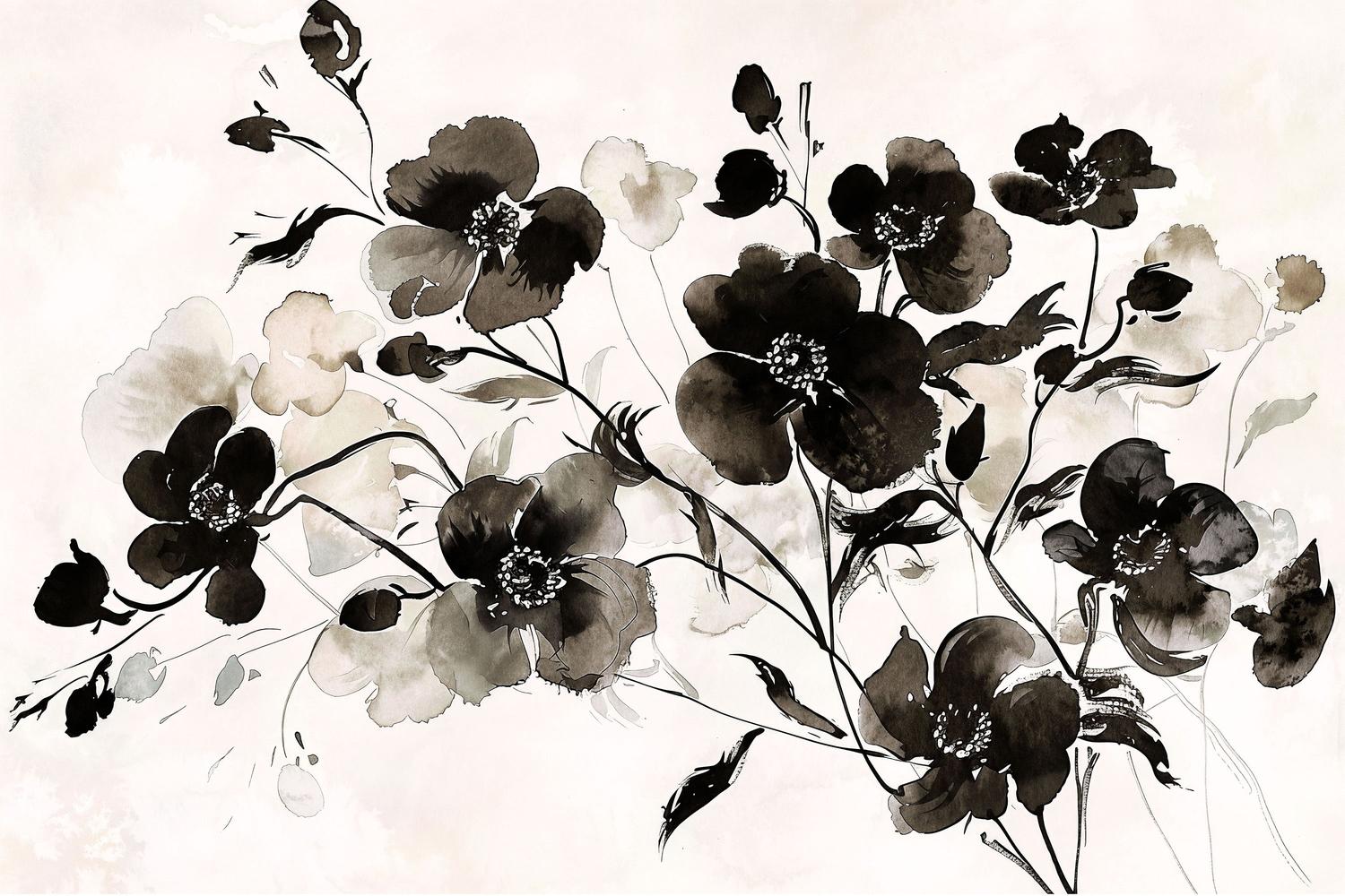 wall-art-print-canvas-poster-framed-Ink Florals, Style C-1