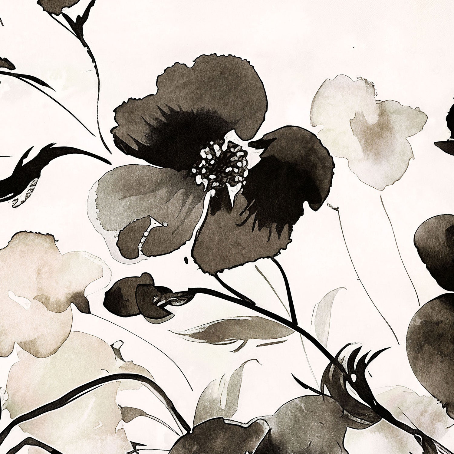 wall-art-print-canvas-poster-framed-Ink Florals, Style C-10