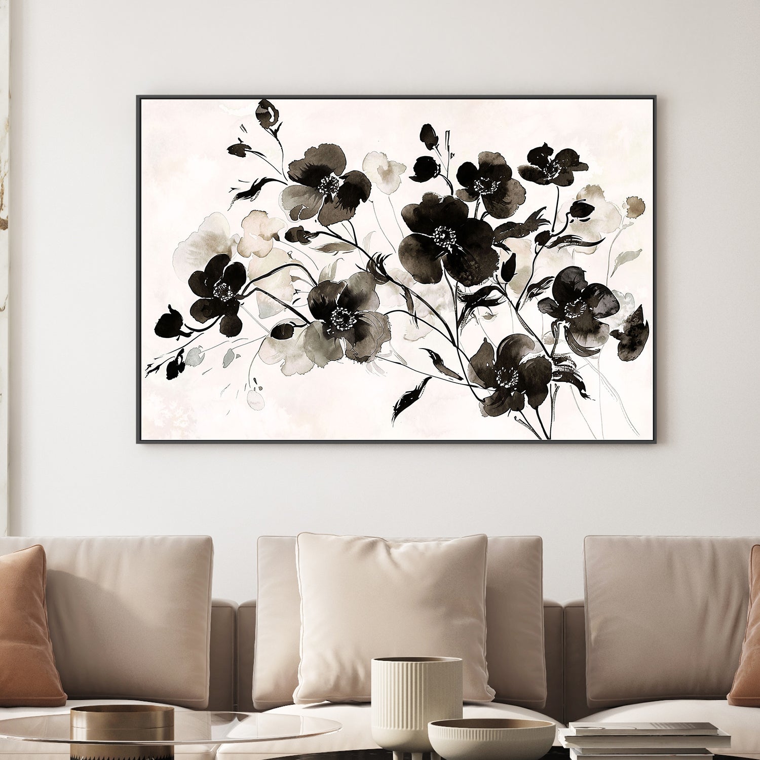 wall-art-print-canvas-poster-framed-Ink Florals, Style C-2