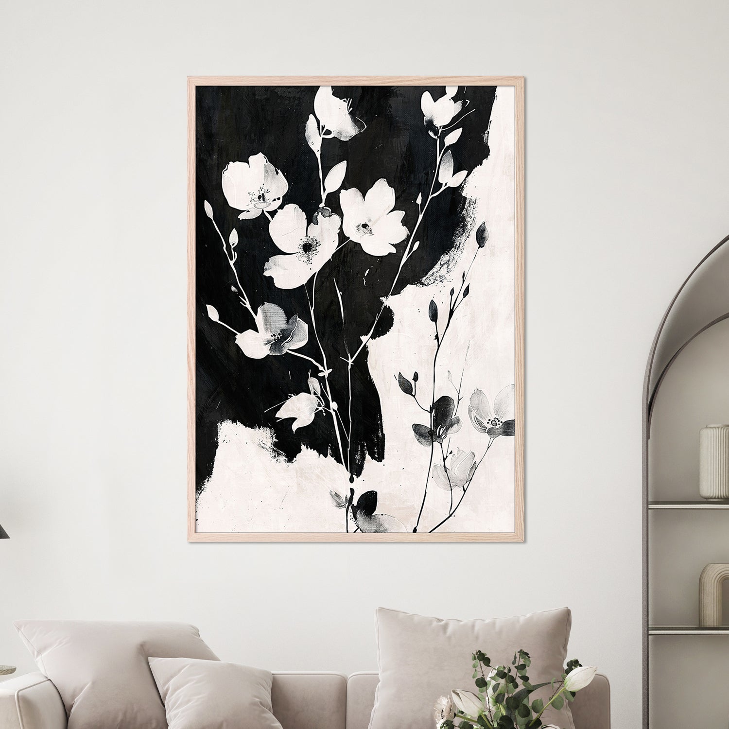 wall-art-print-canvas-poster-framed-Ink & Petals, Style A-7
