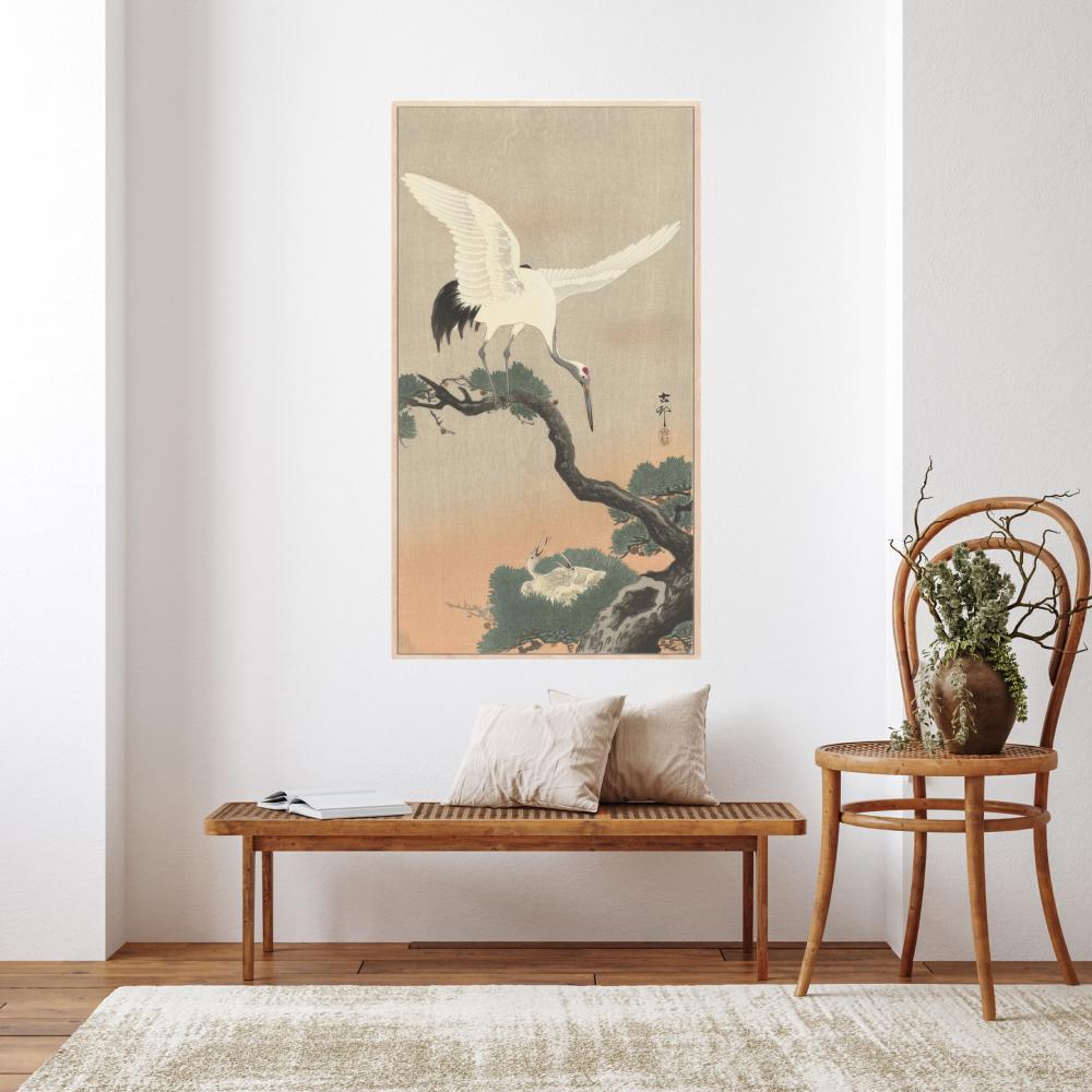 wall-art-print-canvas-poster-framed-Japanese Crane On Pine Branch, 1900-30, By Ohara Koson-by-Gioia Wall Art-Gioia Wall Art
