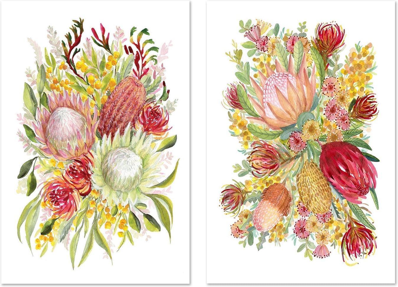 wall-art-print-canvas-poster-framed-King Protea And Banksia, Style B & D, Set of 2 , By Jessie Mitchelson-GIOIA-WALL-ART