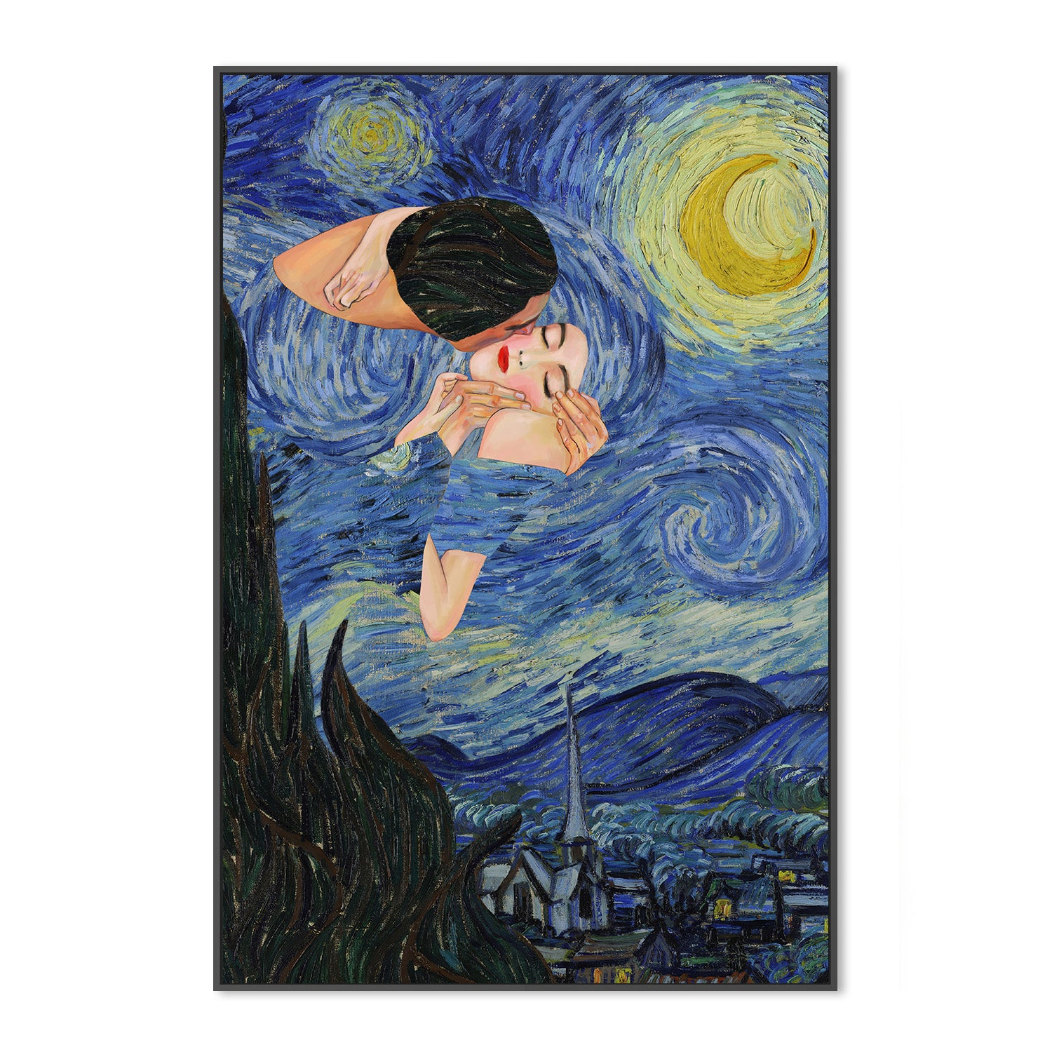 wall-art-print-canvas-poster-framed-Kiss Under the Starry Night-3