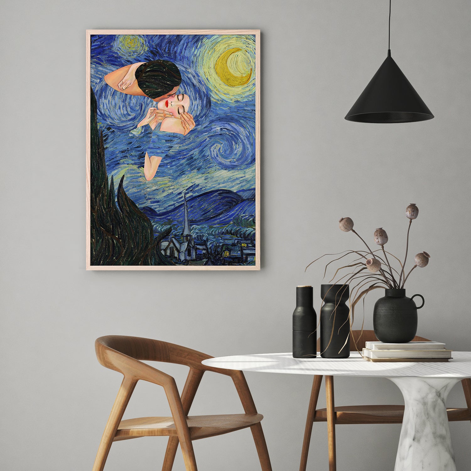 wall-art-print-canvas-poster-framed-Kiss Under the Starry Night-9