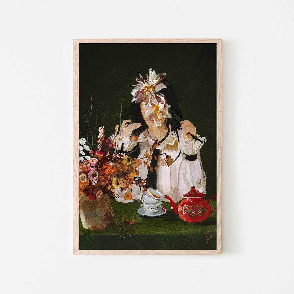 wall-art-print-canvas-poster-framed-lady with the red teapot-6