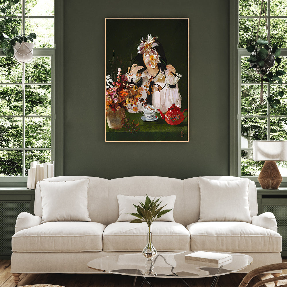 wall-art-print-canvas-poster-framed-lady with the red teapot-9