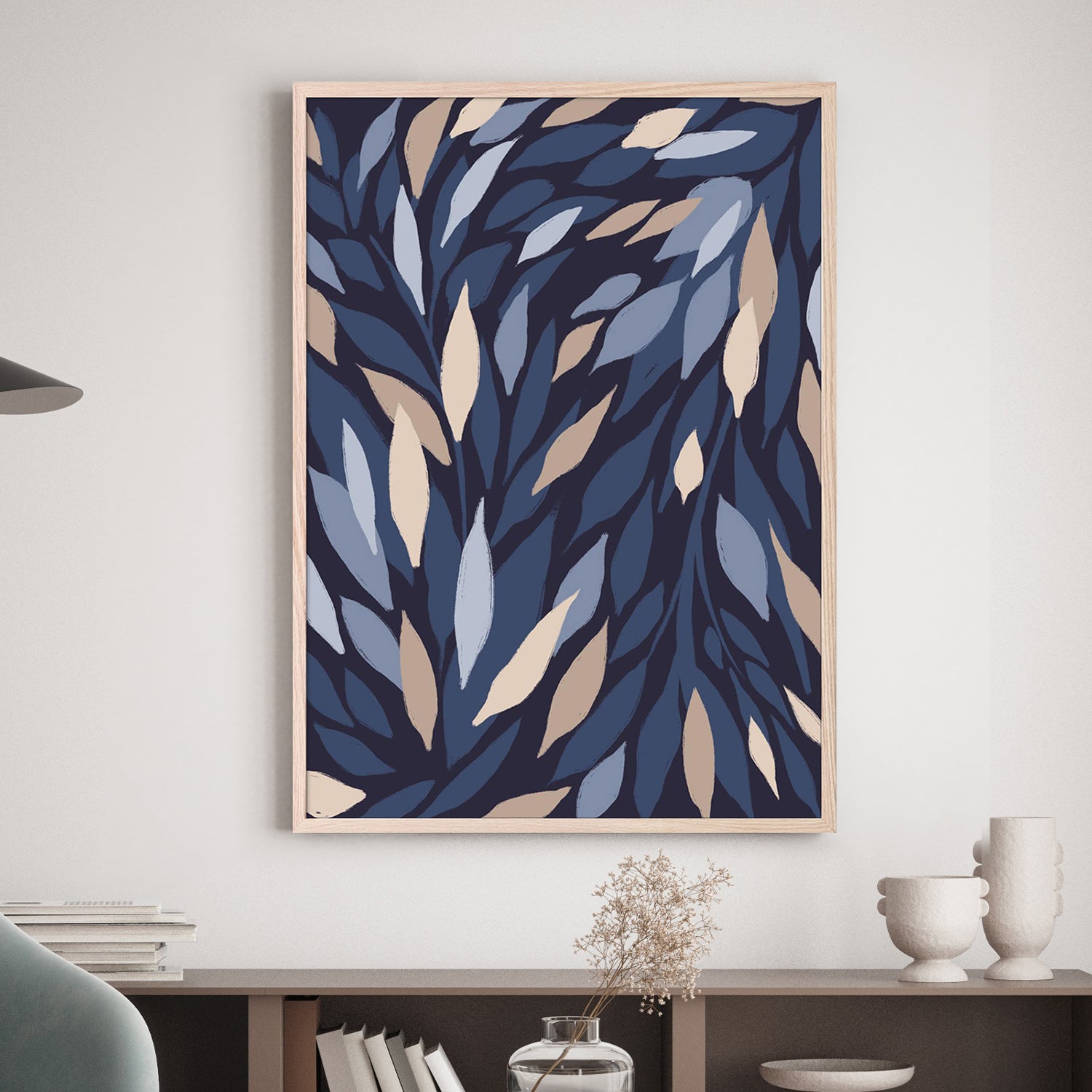 wall-art-print-canvas-poster-framed-Leafy Lines Dark Plain-7