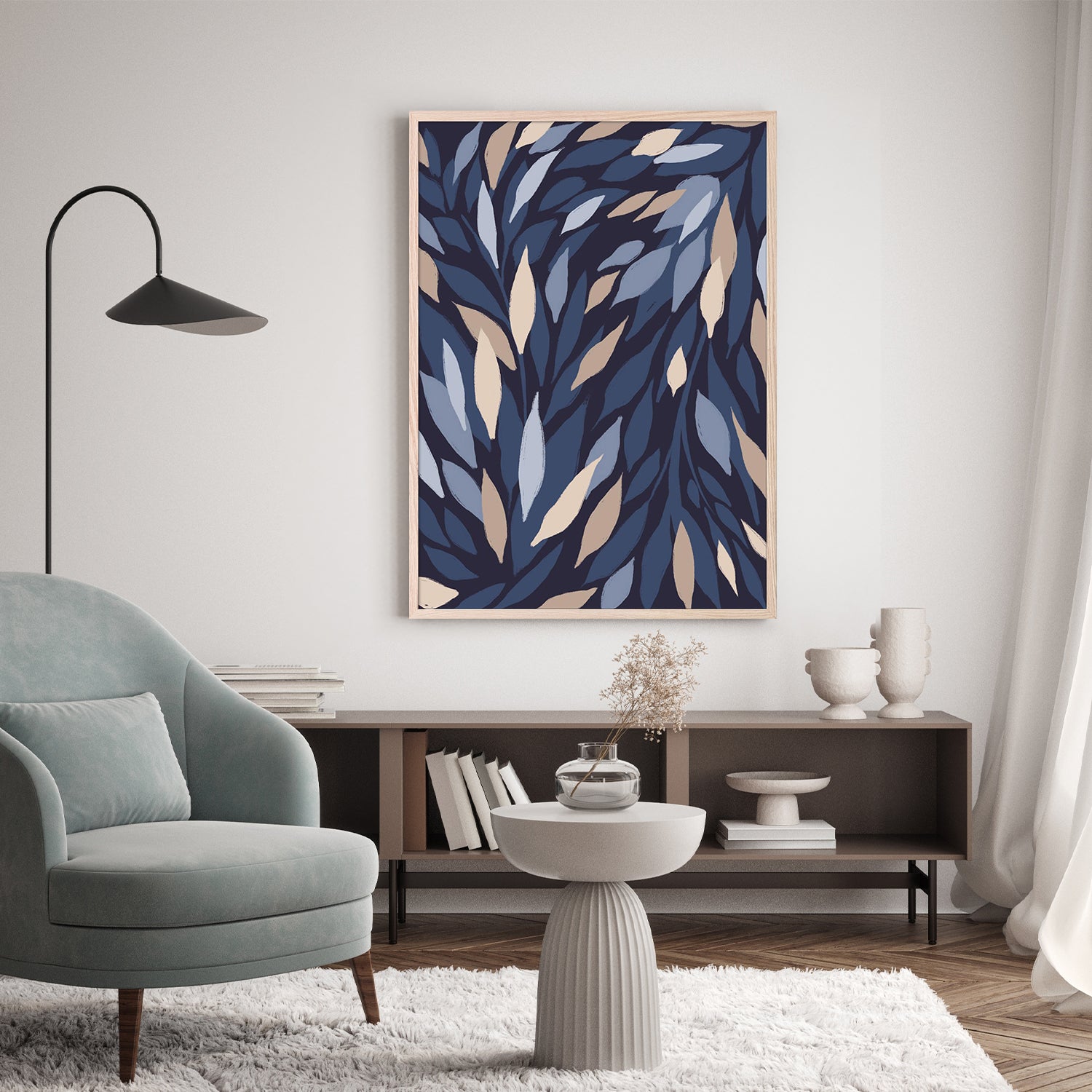 wall-art-print-canvas-poster-framed-Leafy Lines Dark Plain-8