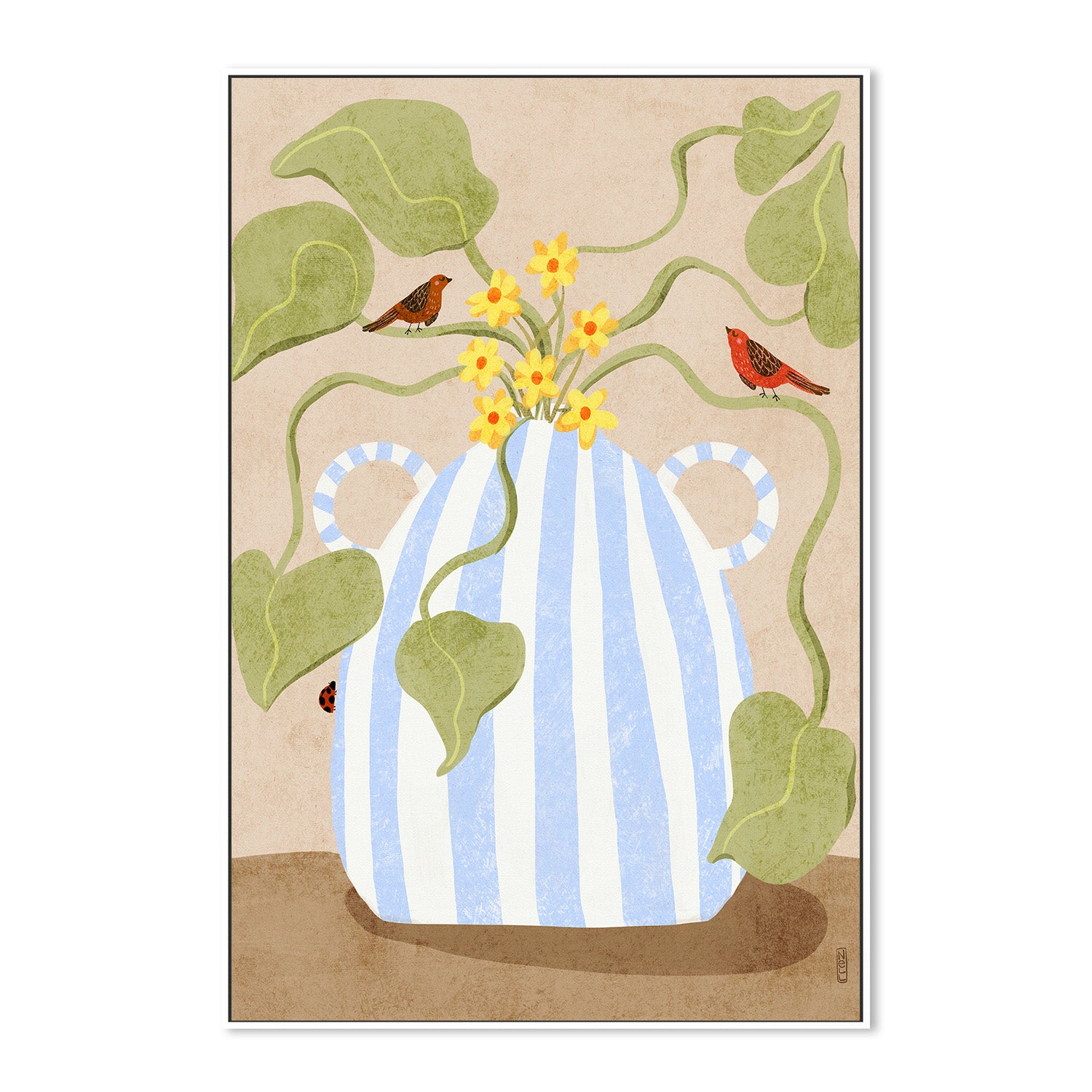 wall-art-print-canvas-poster-framed-Leaves In A Pot with Bird-5