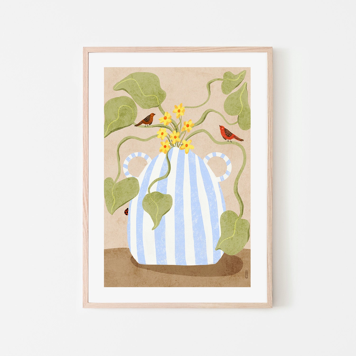 wall-art-print-canvas-poster-framed-Leaves In A Pot with Bird-6