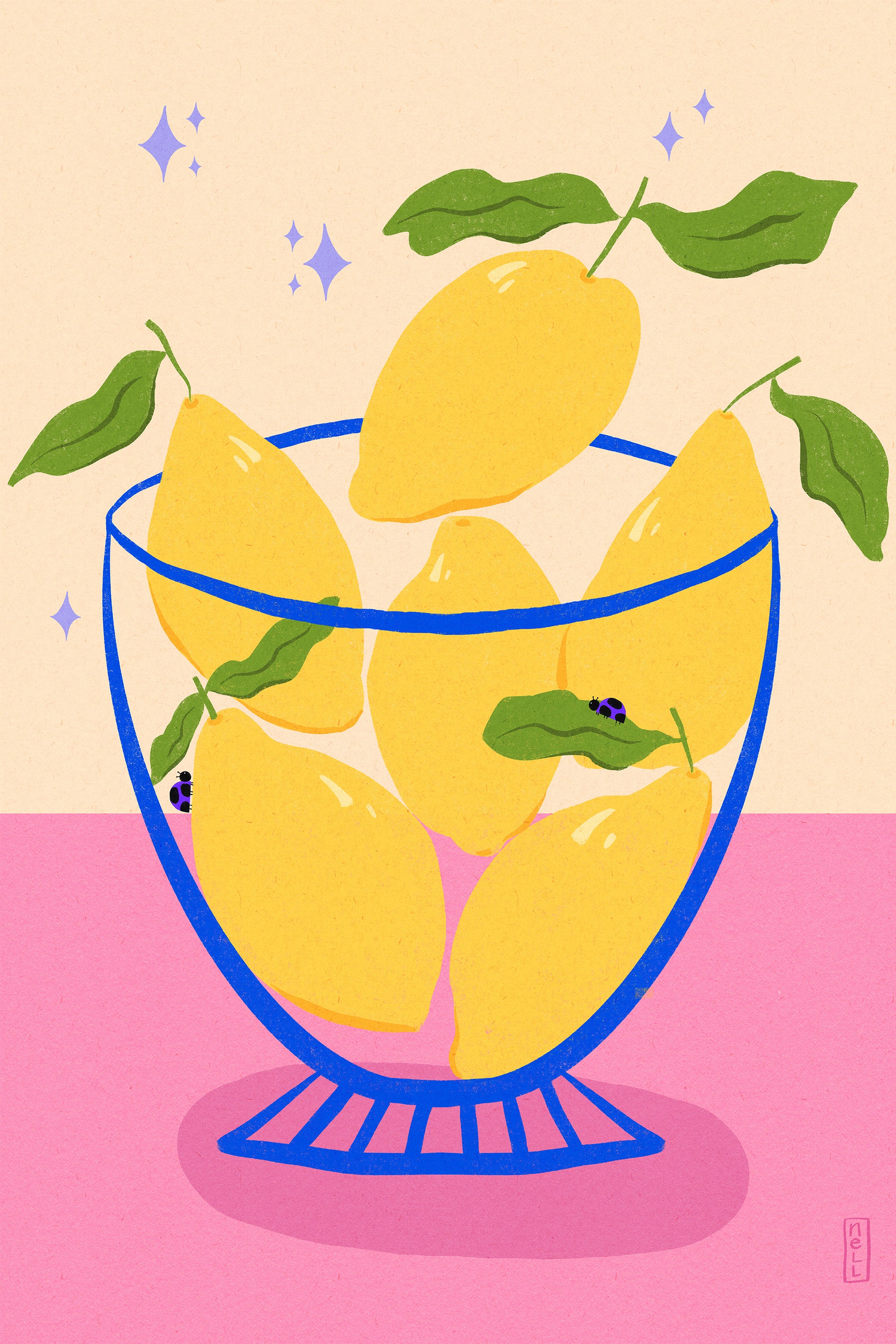 wall-art-print-canvas-poster-framed-Lemons in a Bowl Retro Illustration-1