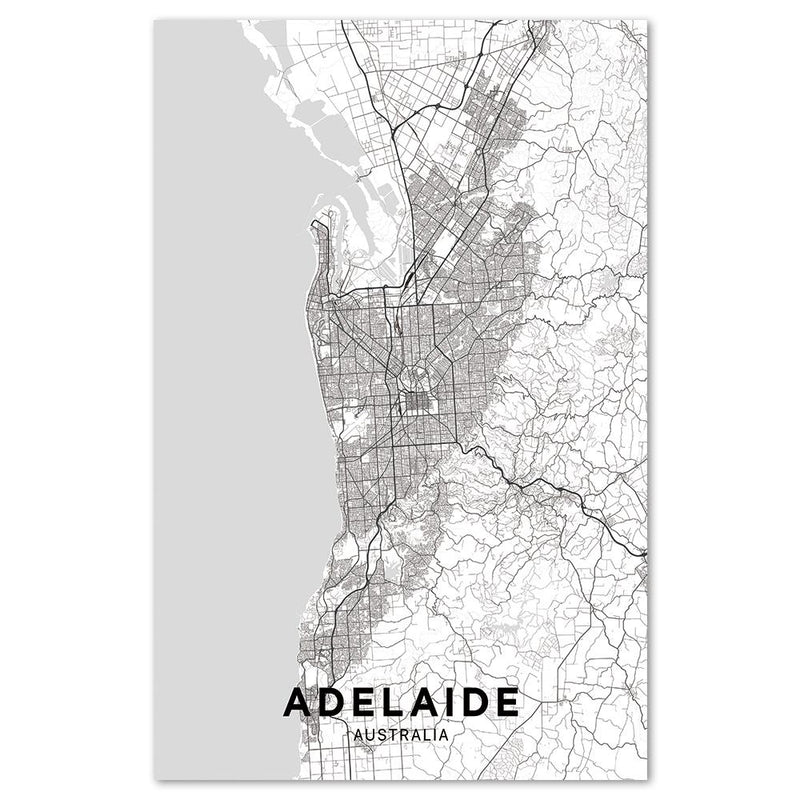 wall-art-print-canvas-poster-framed-Map Of Adelaide, Black And White-by-Gioia Wall Art-Gioia Wall Art
