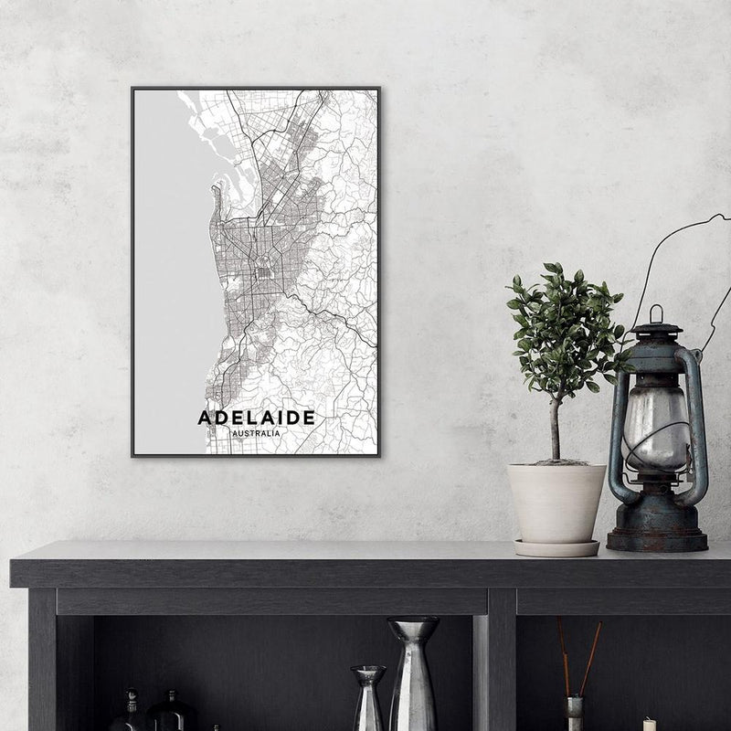 wall-art-print-canvas-poster-framed-Map Of Adelaide, Black And White-by-Gioia Wall Art-Gioia Wall Art