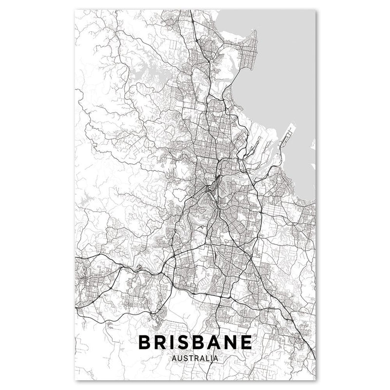 wall-art-print-canvas-poster-framed-Map Of Brisbane, Black And White-by-Gioia Wall Art-Gioia Wall Art