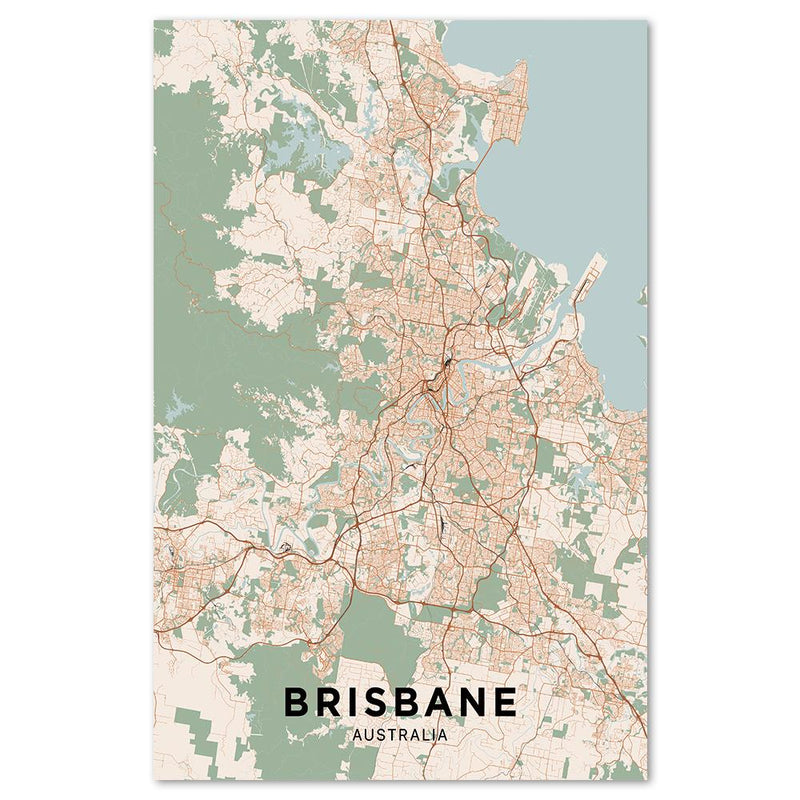wall-art-print-canvas-poster-framed-Map Of Brisbane, Coloured-by-Gioia Wall Art-Gioia Wall Art