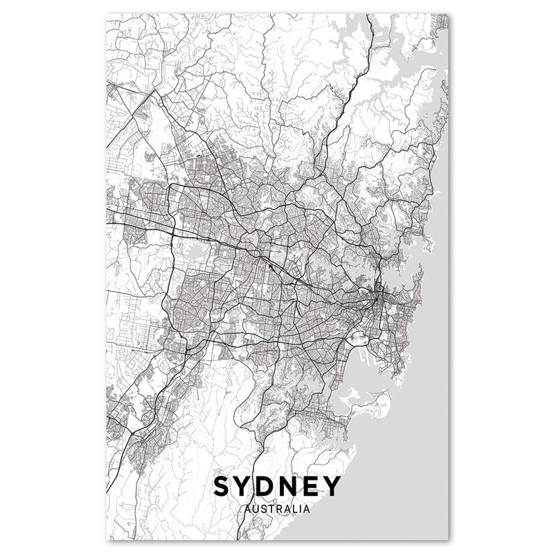 wall-art-print-canvas-poster-framed-Map Of Sydney, Black And White-by-Gioia Wall Art-Gioia Wall Art