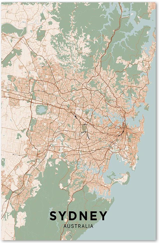 wall-art-print-canvas-poster-framed-Map Of Sydney, Coloured-by-Gioia Wall Art-Gioia Wall Art