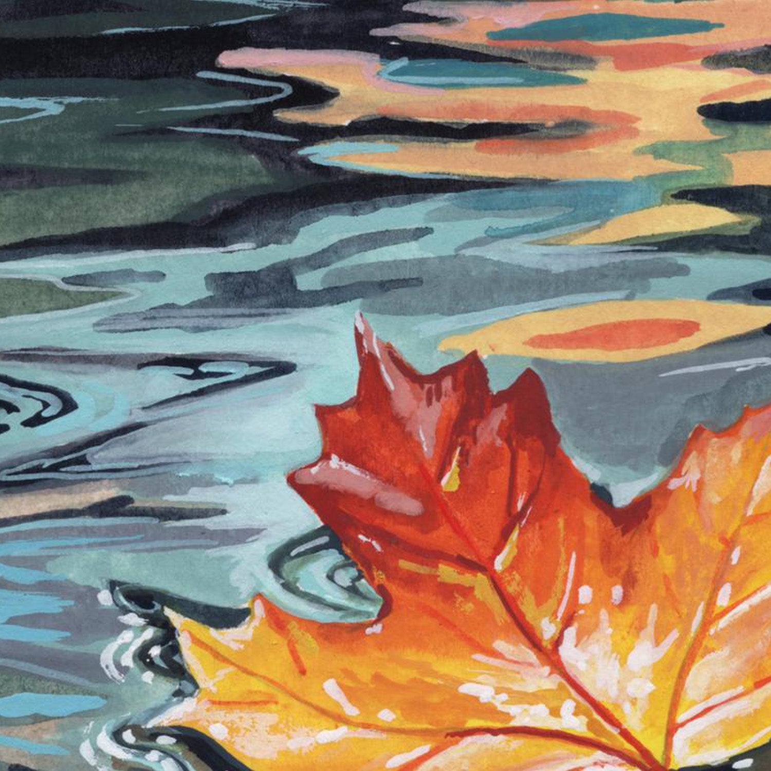 wall-art-print-canvas-poster-framed-Maple Leaf Floating In a Stream-10