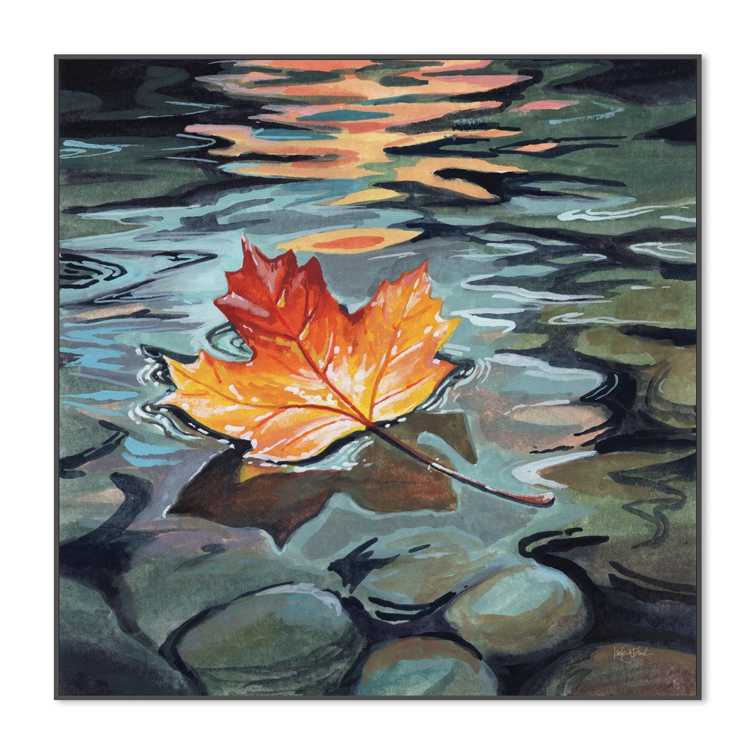 wall-art-print-canvas-poster-framed-Maple Leaf Floating In a Stream-3