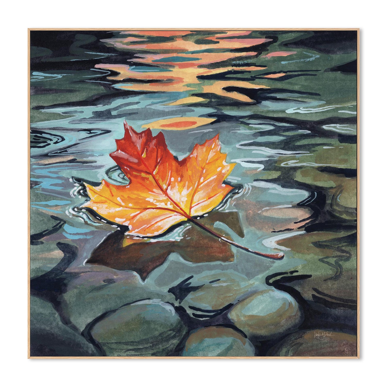 wall-art-print-canvas-poster-framed-Maple Leaf Floating In a Stream-4