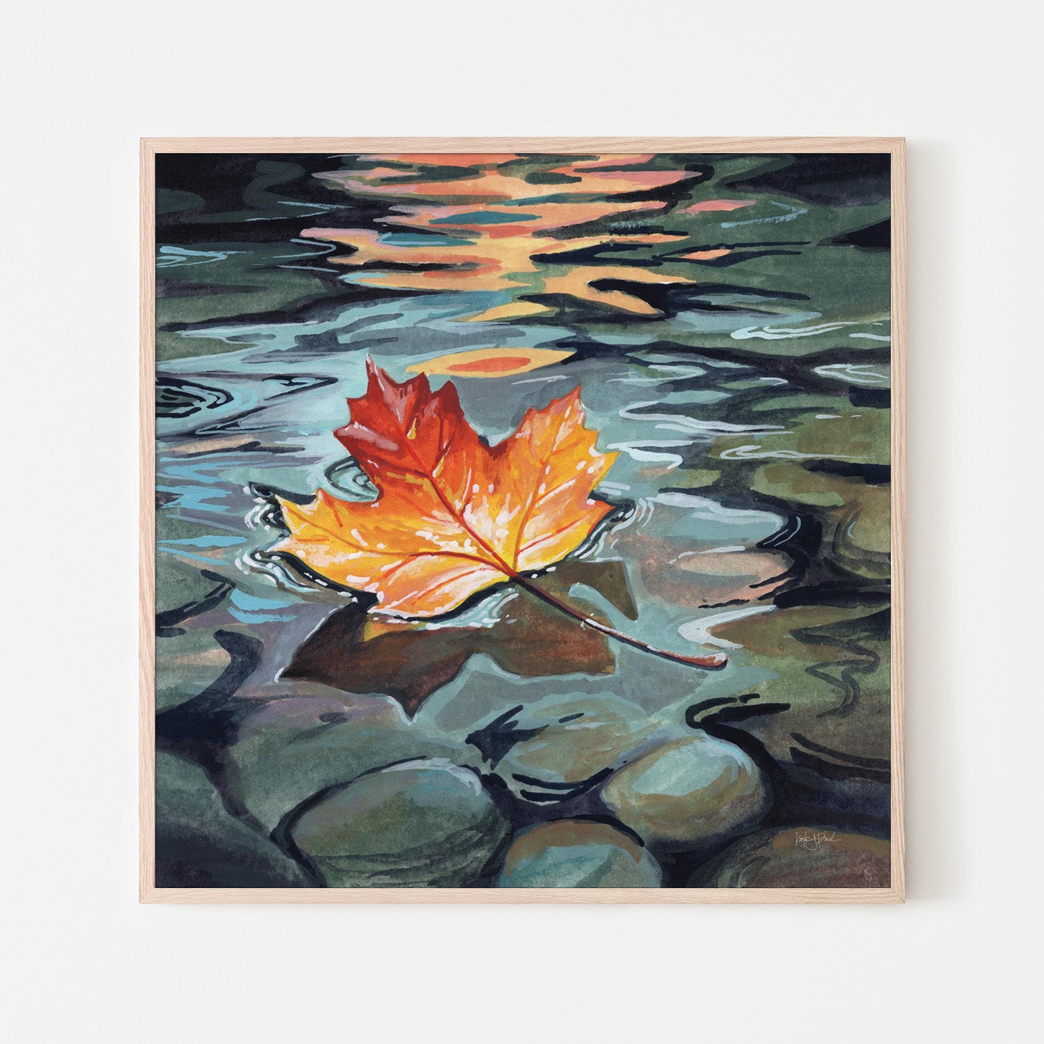 wall-art-print-canvas-poster-framed-Maple Leaf Floating In a Stream-6