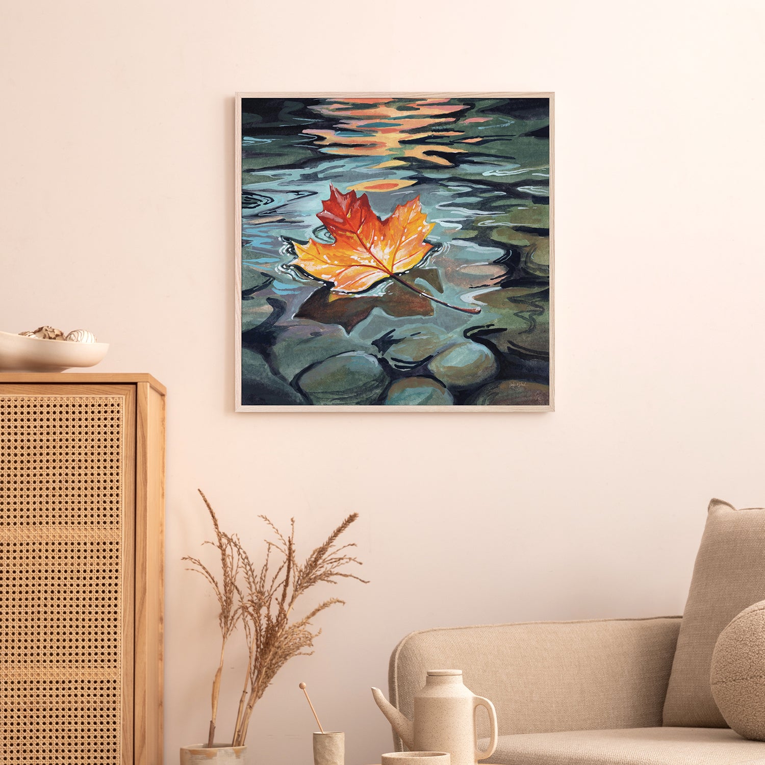 wall-art-print-canvas-poster-framed-Maple Leaf Floating In a Stream-8