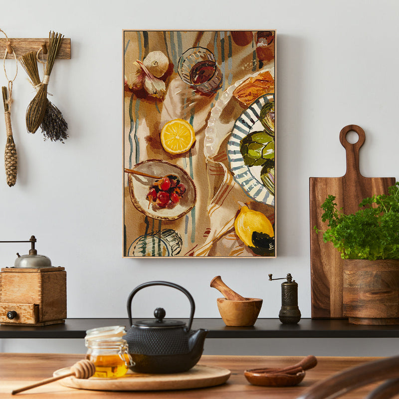 set of three mediterranean kitchen prints | framed... Mediterranean Lunch , By Ekaterina Zagorska,Wall Art Canvas Print,