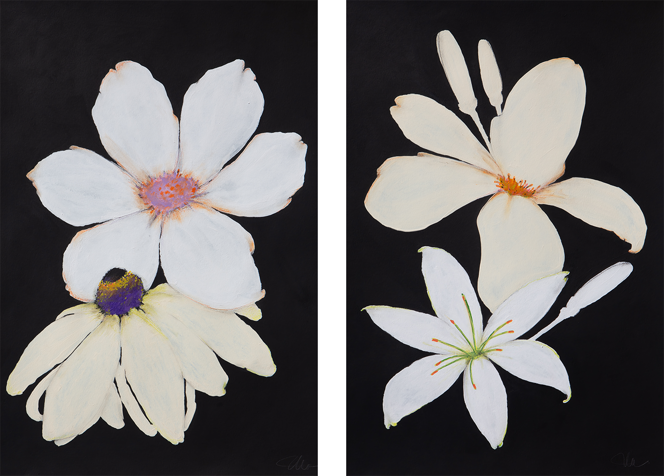 wall-art-print-canvas-poster-framed-Midnight Florals, Style A & B, Set Of 2 , By Filippoloco-1