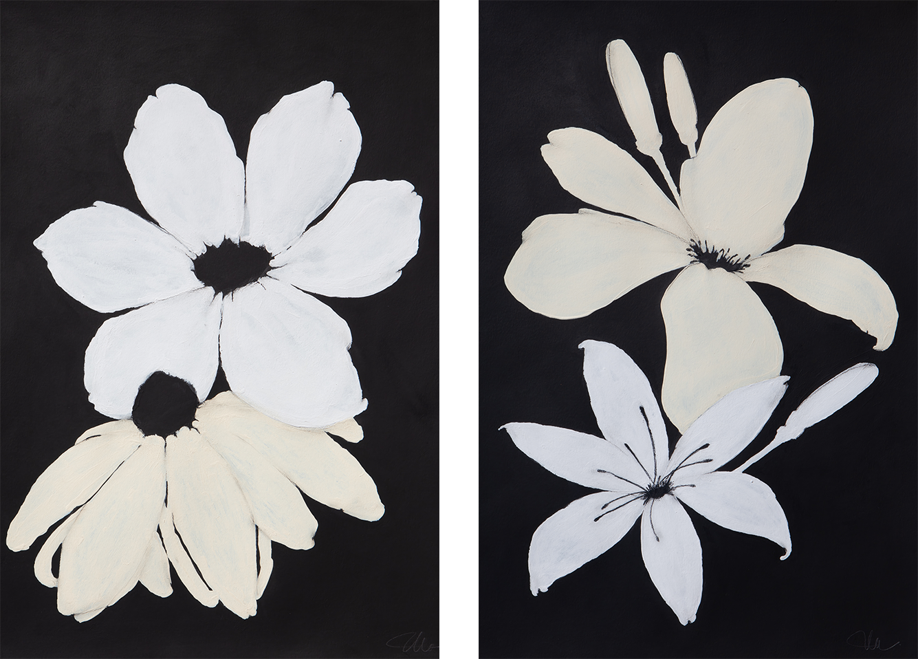 wall-art-print-canvas-poster-framed-Midnight Florals, Style C & D, Set Of 2 , By Filippoloco-1