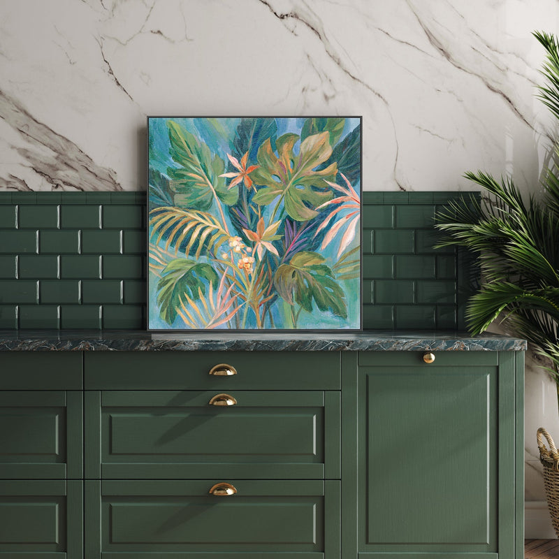 wall-art-print-canvas-poster-framed-Midnight Tropical Leaves , By Silvia Vassileva-GIOIA-WALL-ART