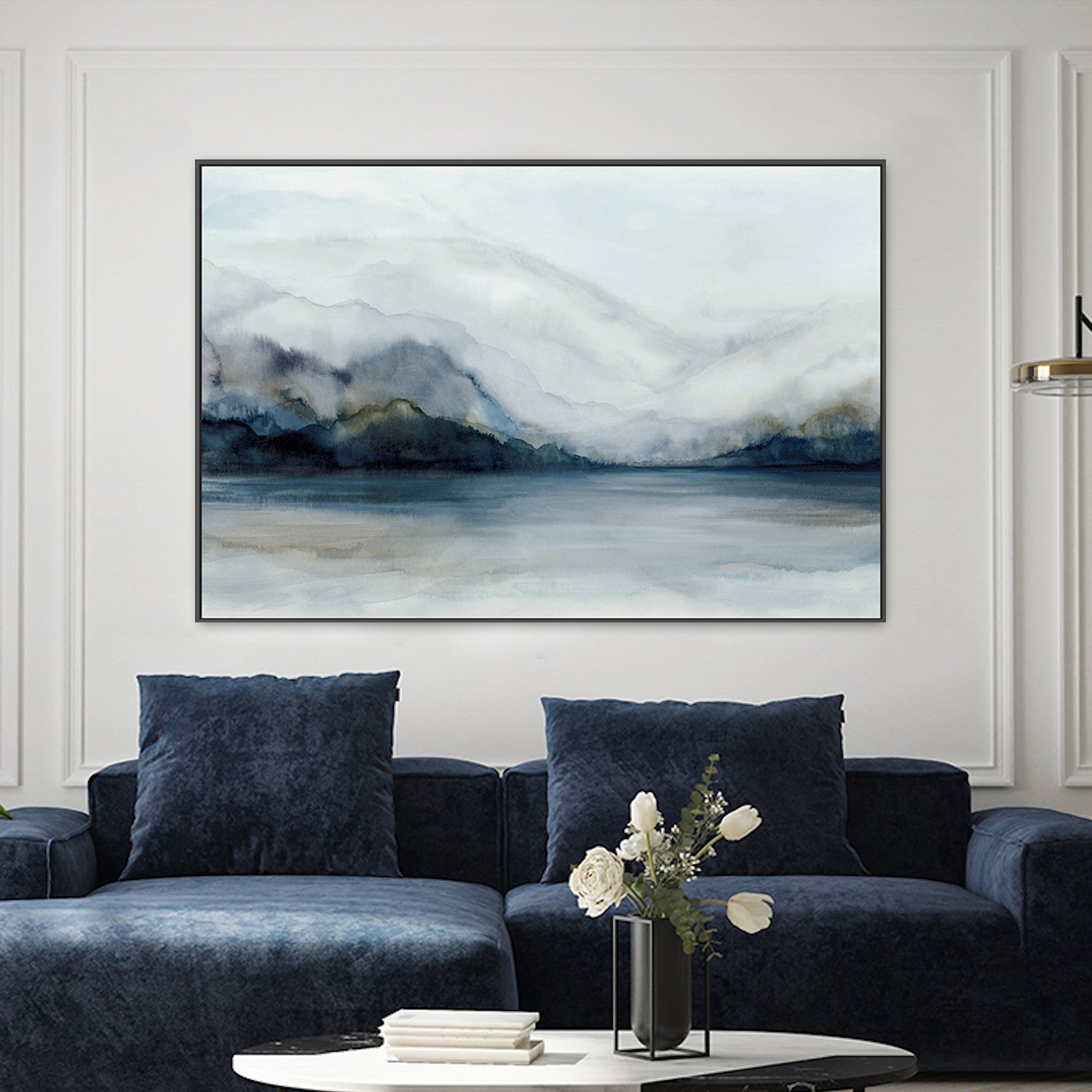wall-art-print-canvas-poster-framed-Misty Mountains Over Calm Wat...-2