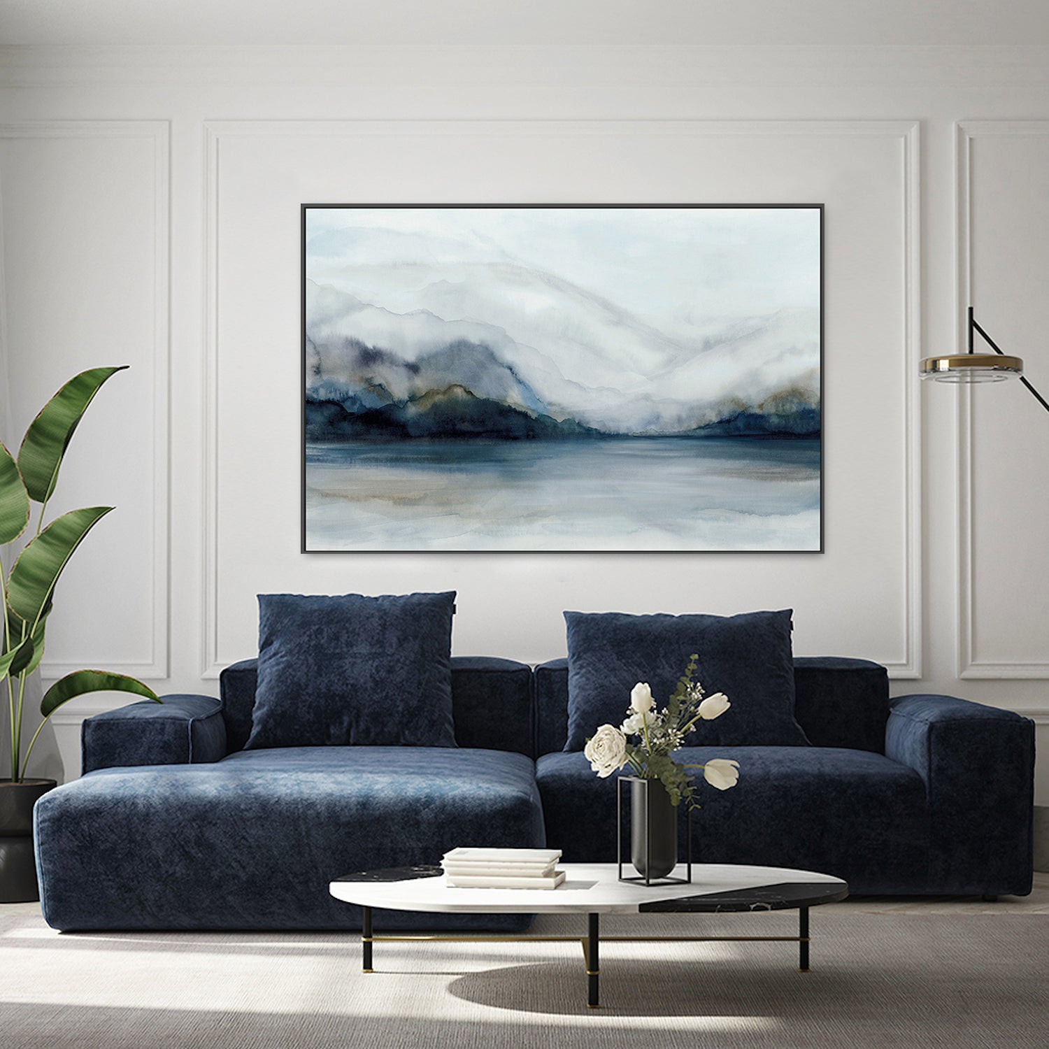 wall-art-print-canvas-poster-framed-Misty Mountains Over Calm Wat...-7