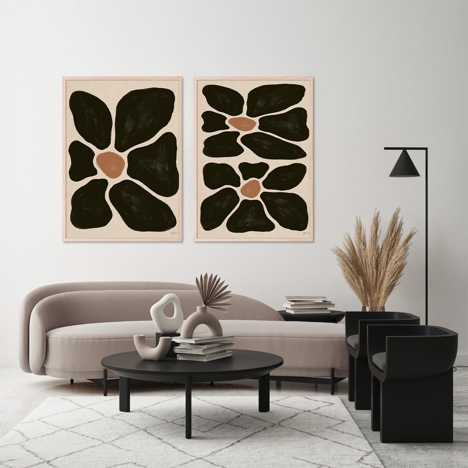wall-art-print-canvas-poster-framed-Mod Floral, Style A & B, Set Of 2-8