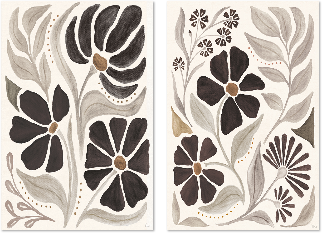 wall-art-print-canvas-poster-framed-Modern Petals, Style A & B, Set Of 2 , By Veronique Charron-1