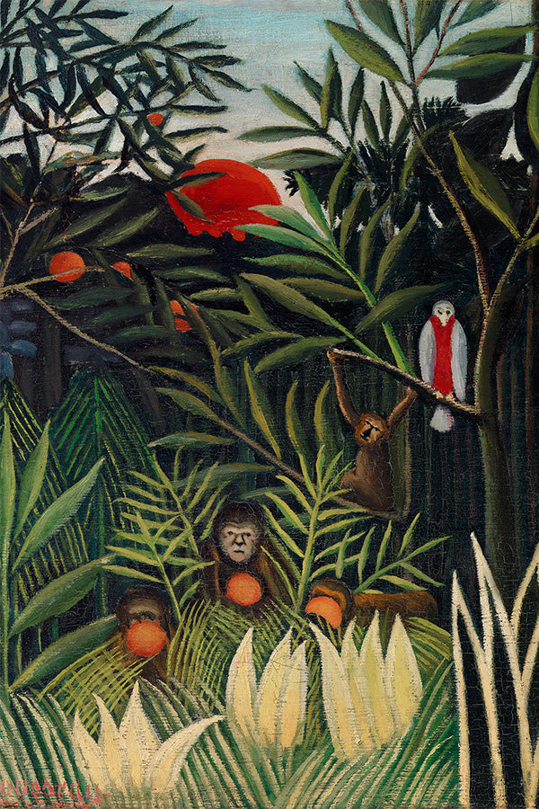 wall-art-print-canvas-poster-framed-Monkeys And Parrot In The Virgin Forest-1